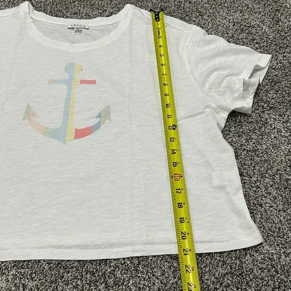 New with tags, VENUS White Cropped Anchor Short Sleeve Shirt Top, Size XL - Picture 6 of 9